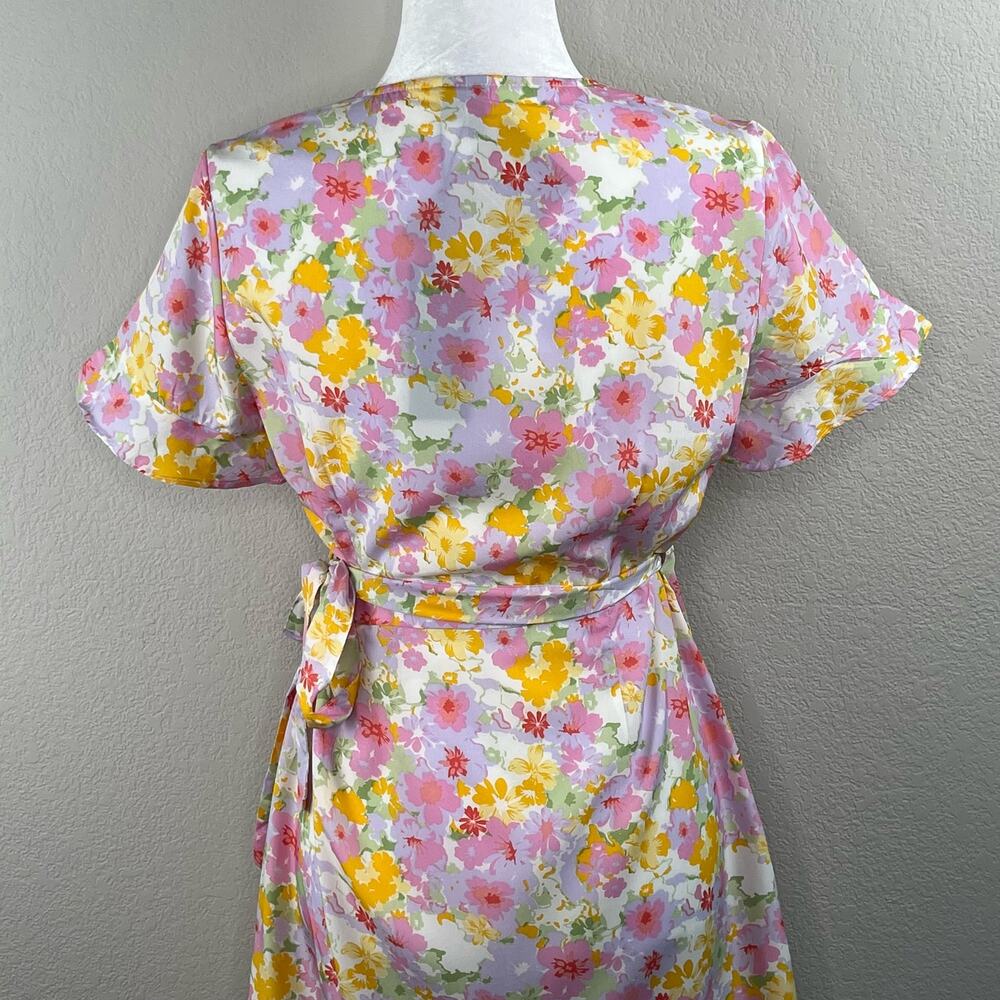 Vero Moda Pink Floral Wrap Mini Dress M NWT Pastel Ruffle Frill Summer Coquette - Picture 9 of 14